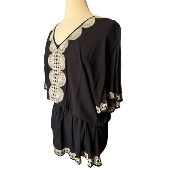 Stella & Dot Embroidered Tunic Coverup Womens L/XL Bohemian Dark Cottage Beachy - Picture 10 of 11